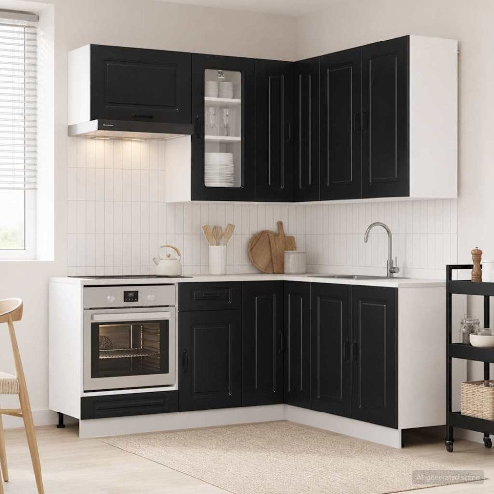 vidaXL Köksenhet KALMAR 8 pcs Svart Konstruerat trä