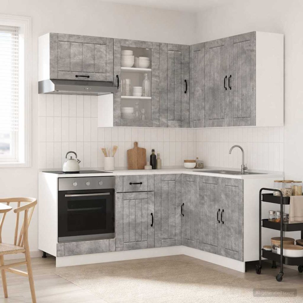 vidaXL Köksenhet LUCCA 8 pcs Betonggrå Konstruerat trä