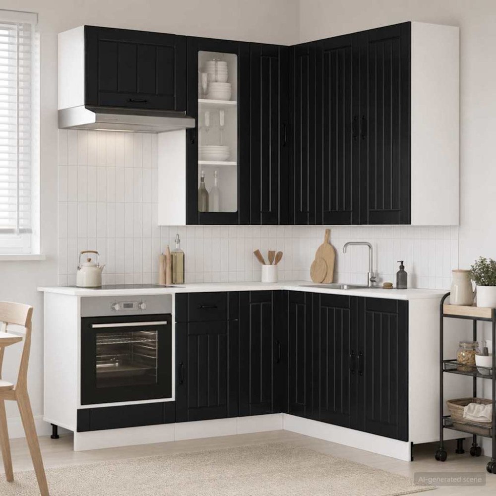 vidaXL Köksenhet LUCCA 8 pcs Svart Konstruerat trä