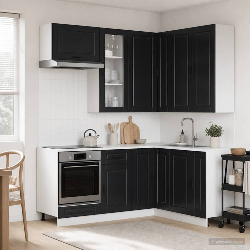 vidaXL Köksenhet PORTO 8 pcs Svart Konstruerat trä