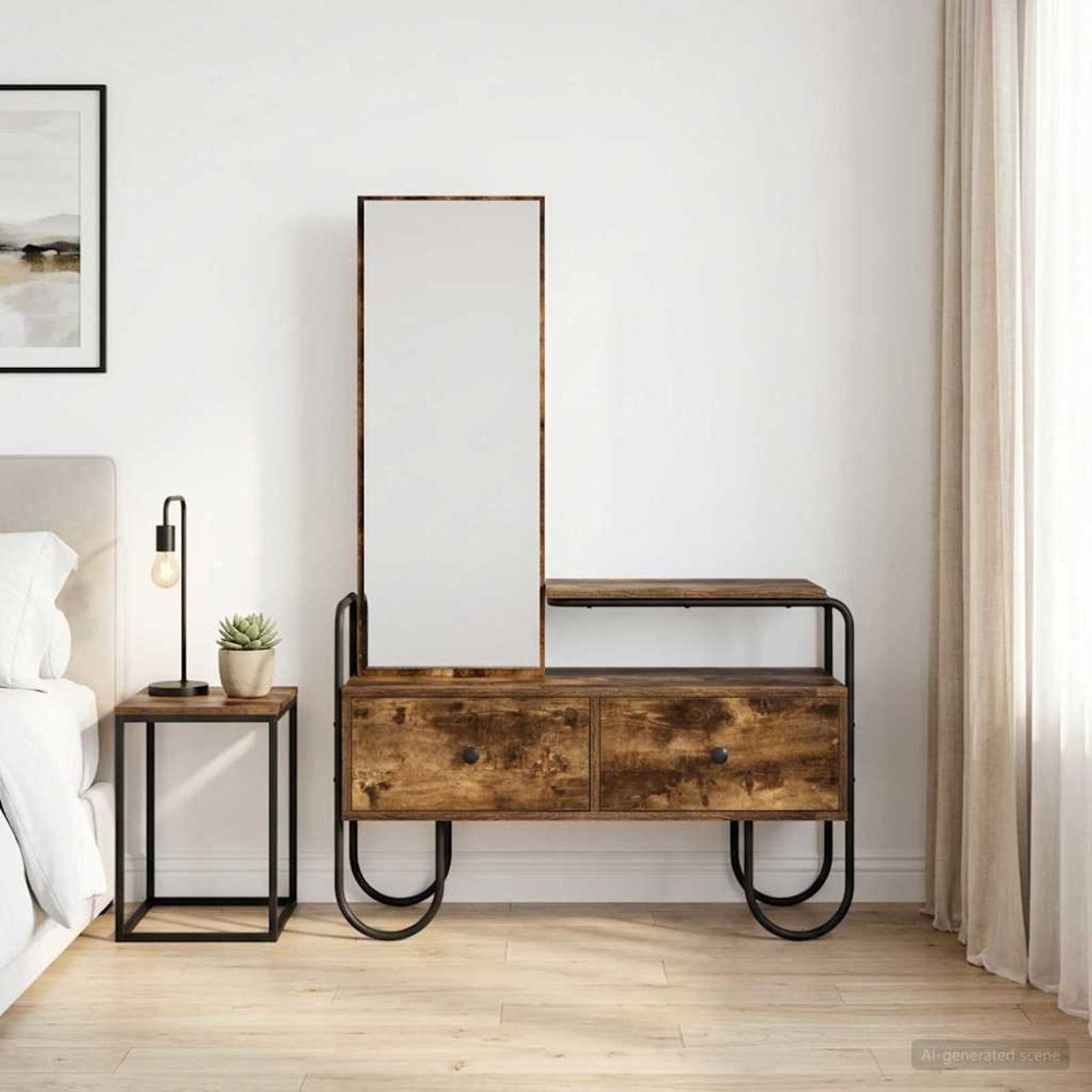 vidaXL Smyckebord med låda Rökt ek 100 x 36,5 x 136 cm Konstruerat trä
