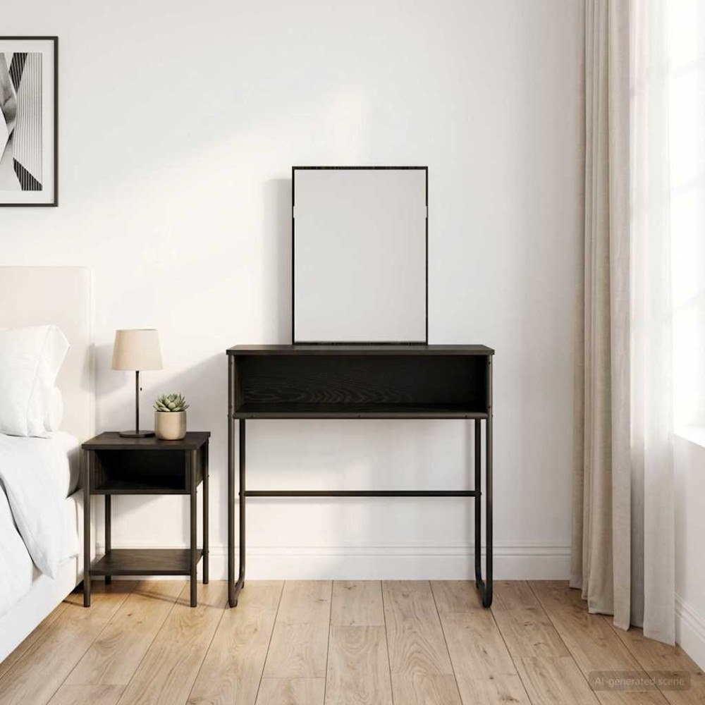 vidaXL Smyckebord med hylla med lagring Svart ek Konstruerat trä