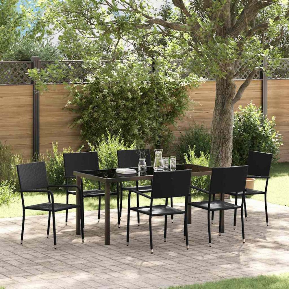 vidaXL Trädgårdsmöbelset med kudde 7 pcs Svart konstrotting