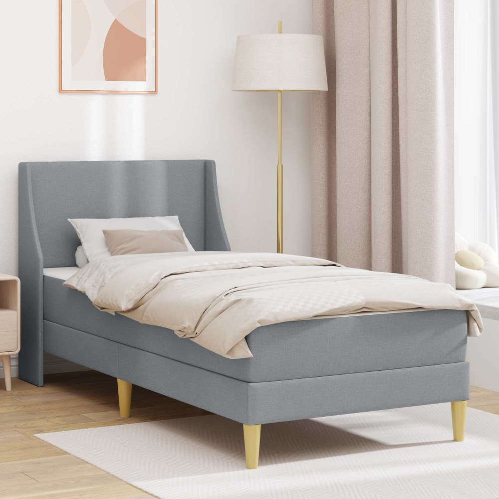 vidaXL Sängram med madrass med huvudgavel Ljusgrå 90 x 190 cm tyg