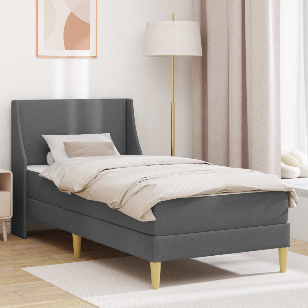vidaXL Sängram med madrass med huvudgavel Mörkgrå 90 x 190 cm tyg