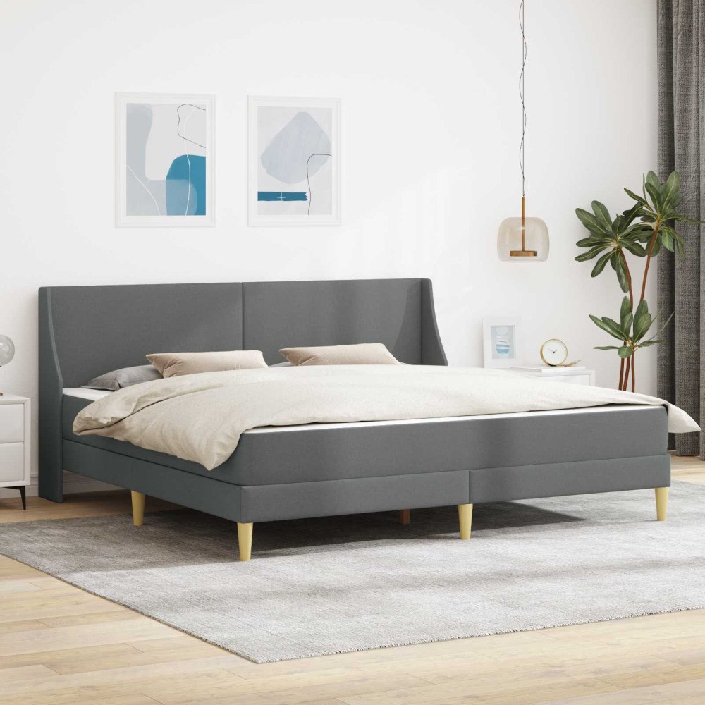 vidaXL Sängram med madrass med huvudgavel Mörkgrå 180 x 200 cm tyg