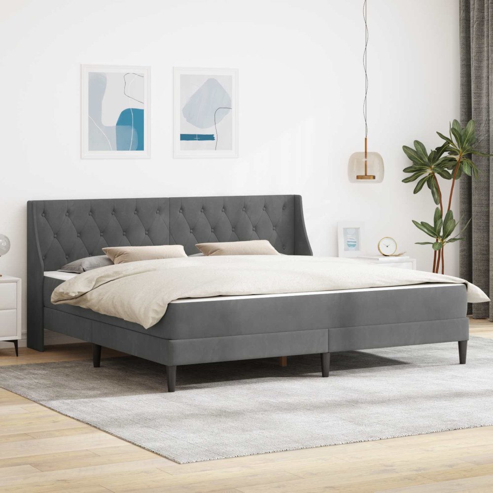 vidaXL Sängram med madrass med huvudgavel Mörkgrå 180 x 200 cm Sammet