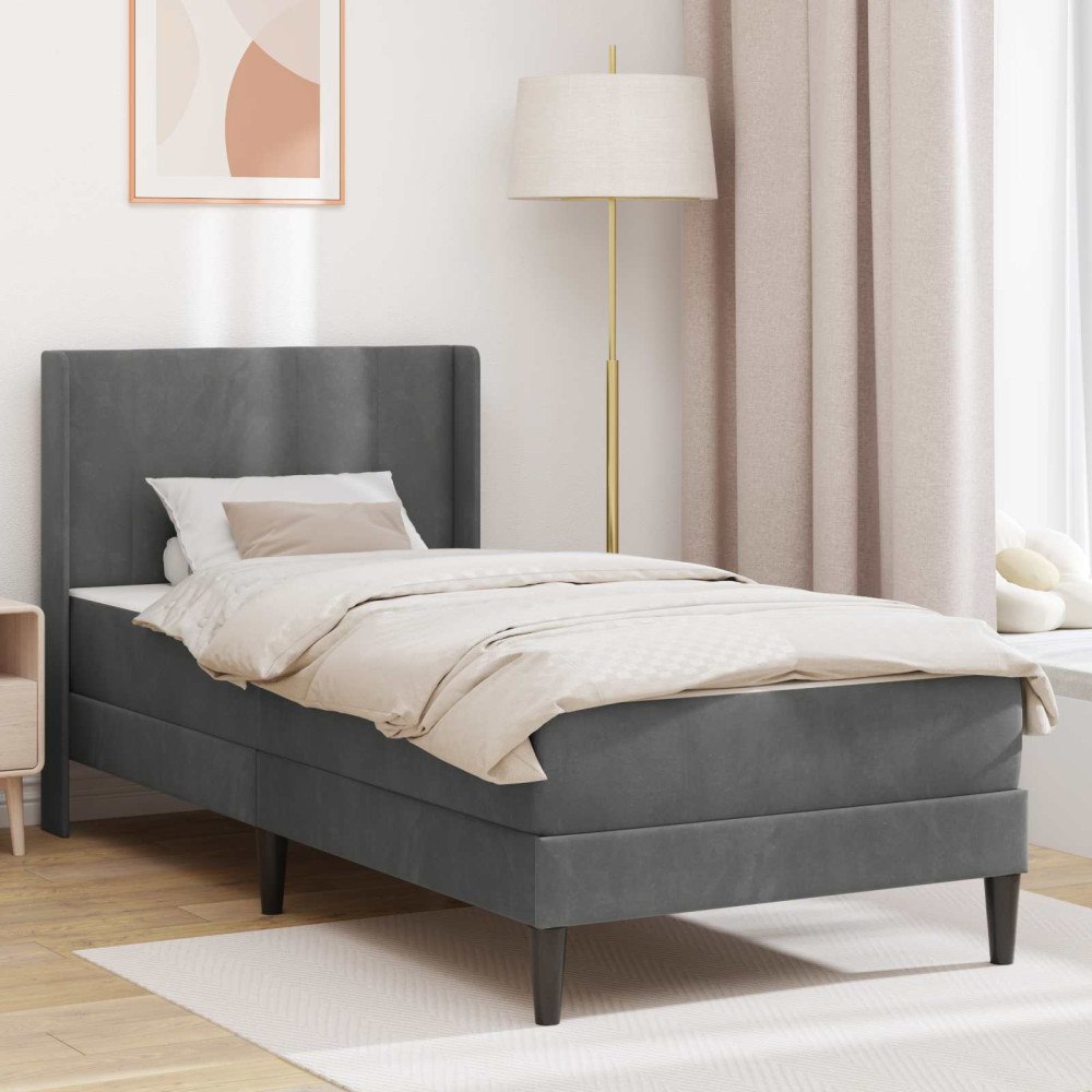 vidaXL Sängram med madrass med huvudgavel Mörkgrå 90 x 190 cm Sammet