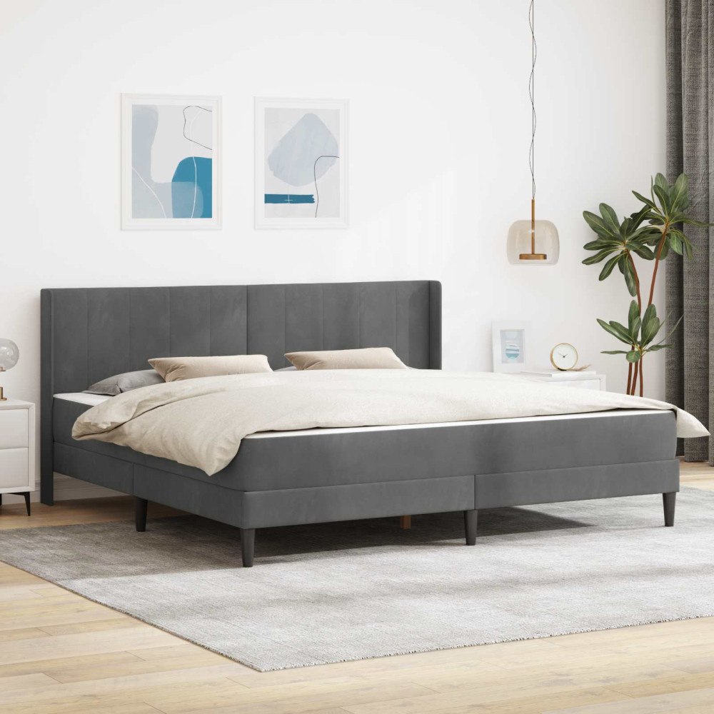 vidaXL Sängram med madrass med huvudgavel Mörkgrå 180 x 200 cm Sammet