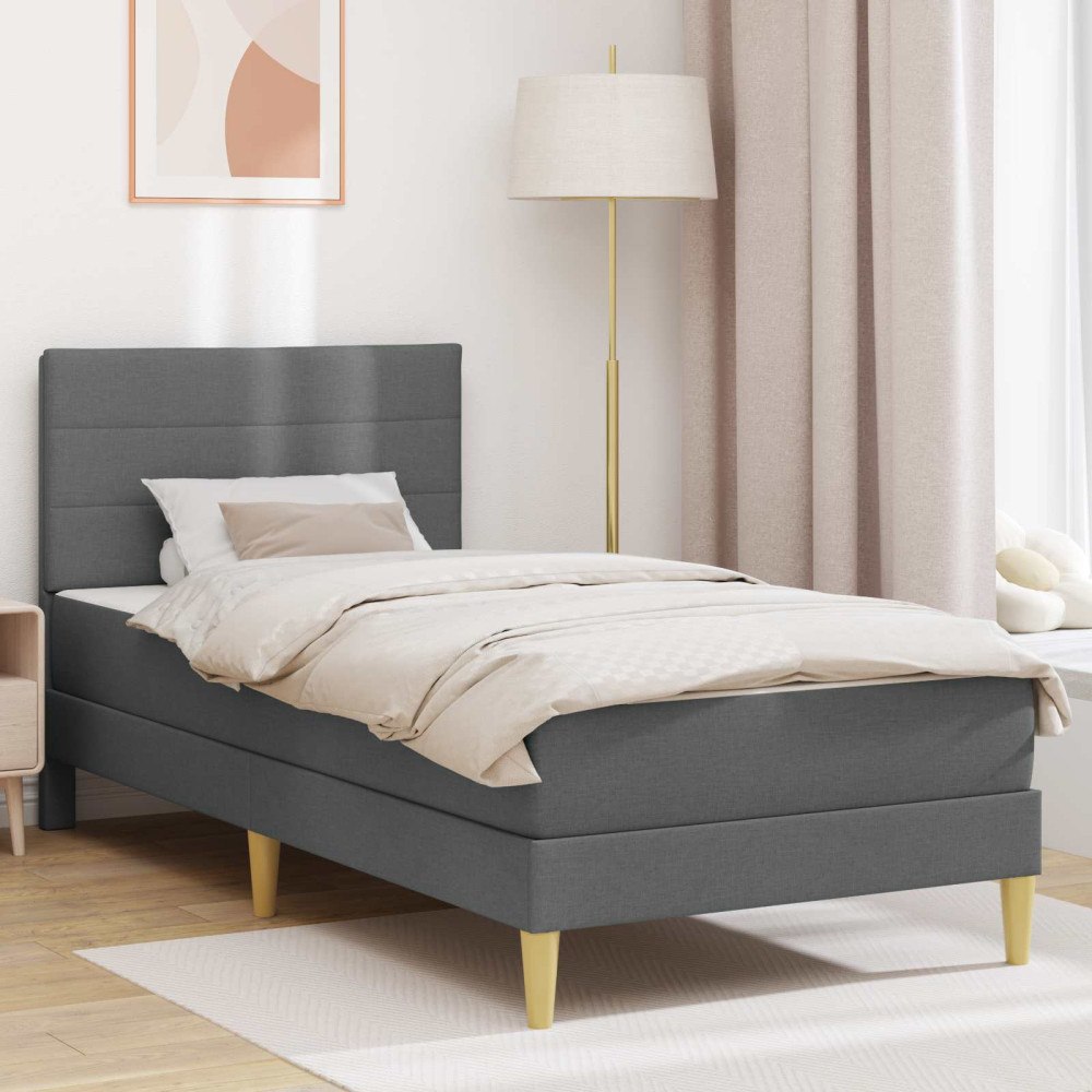 vidaXL Sängram med madrass med huvudgavel Mörkgrå 90 x 190 cm tyg
