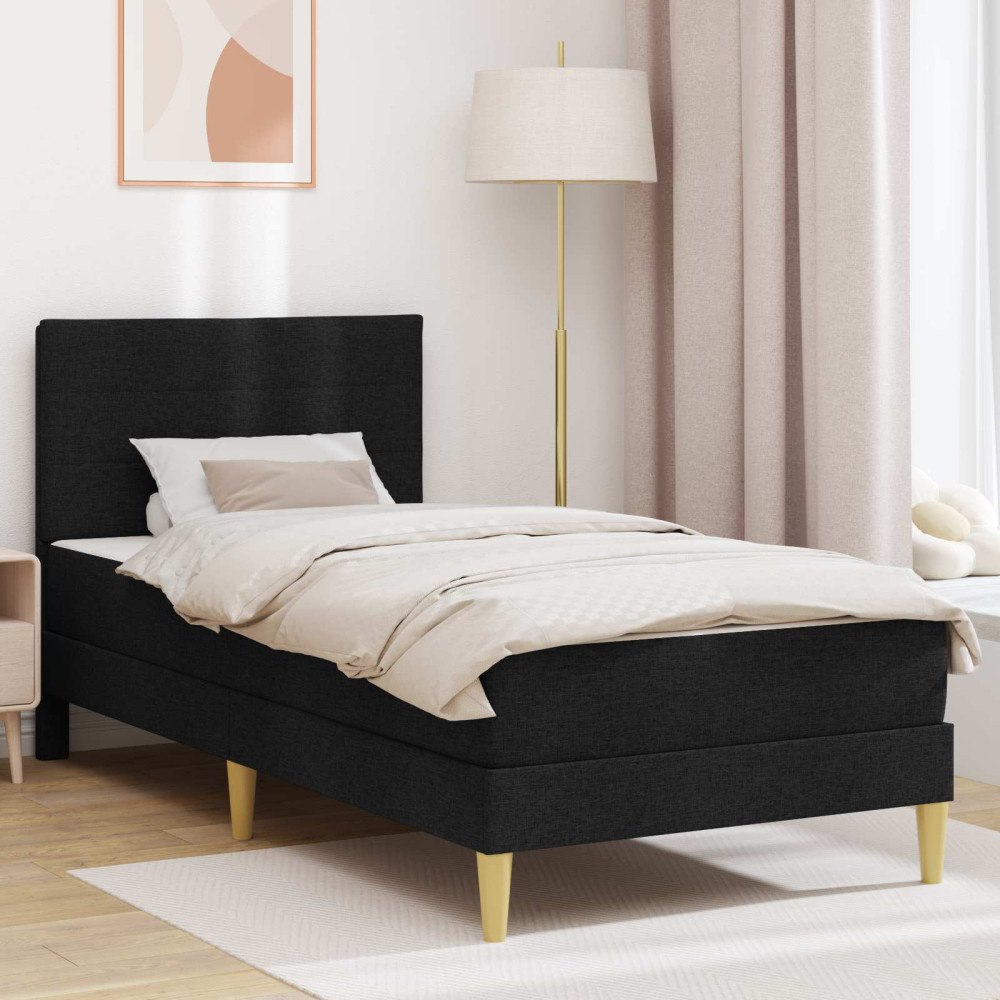 vidaXL Sängram med madrass med huvudgavel Svart 90 x 190 cm tyg