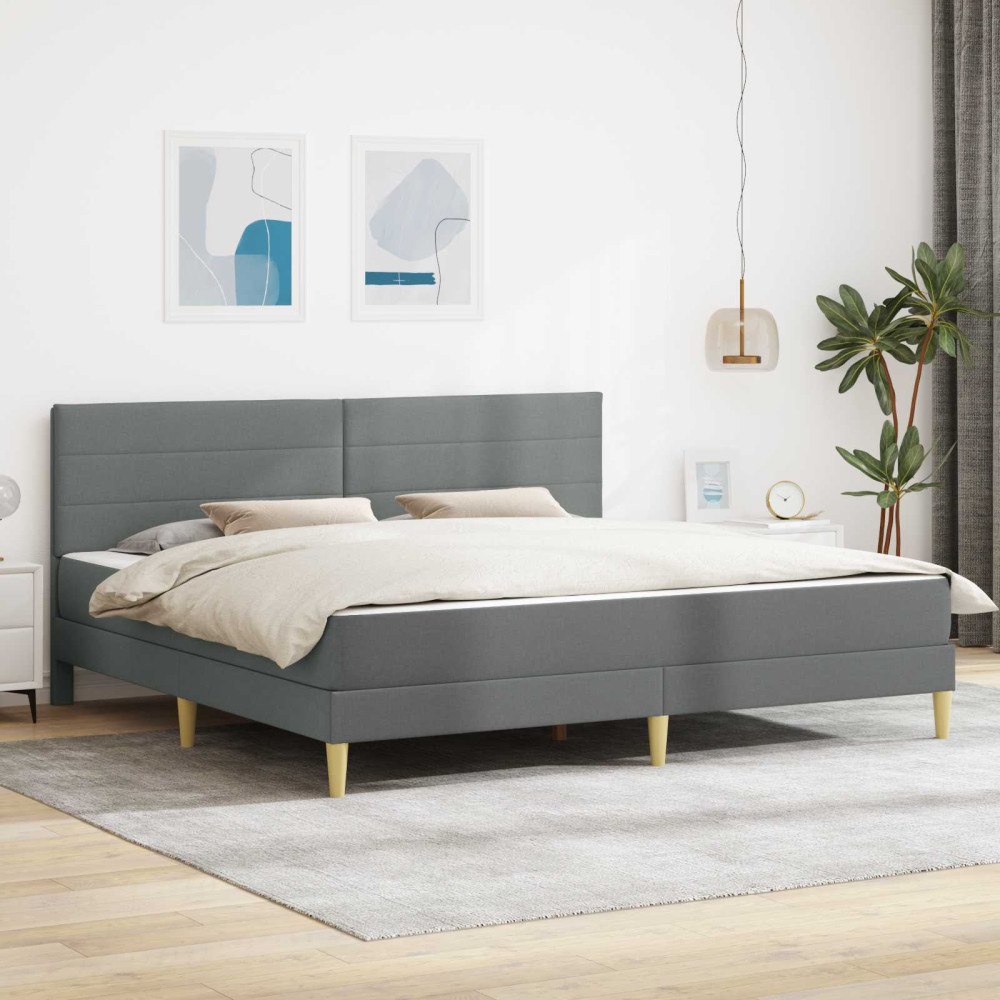 vidaXL Sängram med madrass med huvudgavel Mörkgrå 180 x 200 cm tyg