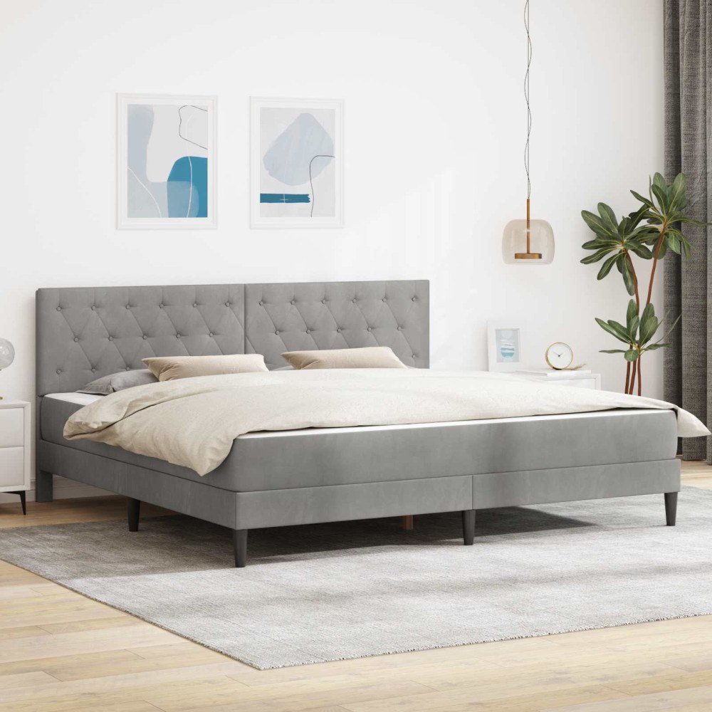 vidaXL Sängram med madrass med huvudgavel Ljusgrå 180 x 200 cm Sammet