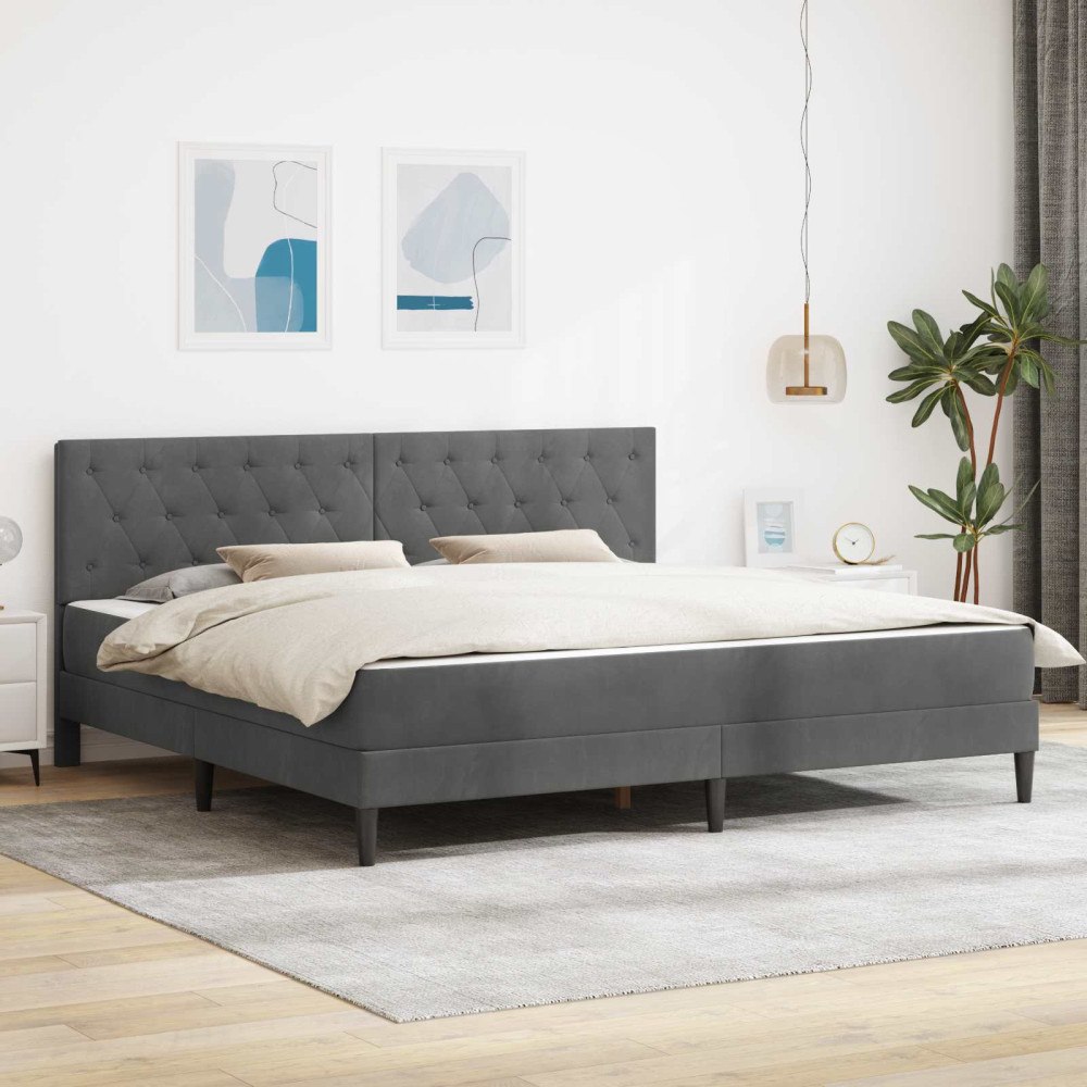 vidaXL Sängram med madrass med huvudgavel Mörkgrå 180 x 200 cm Sammet