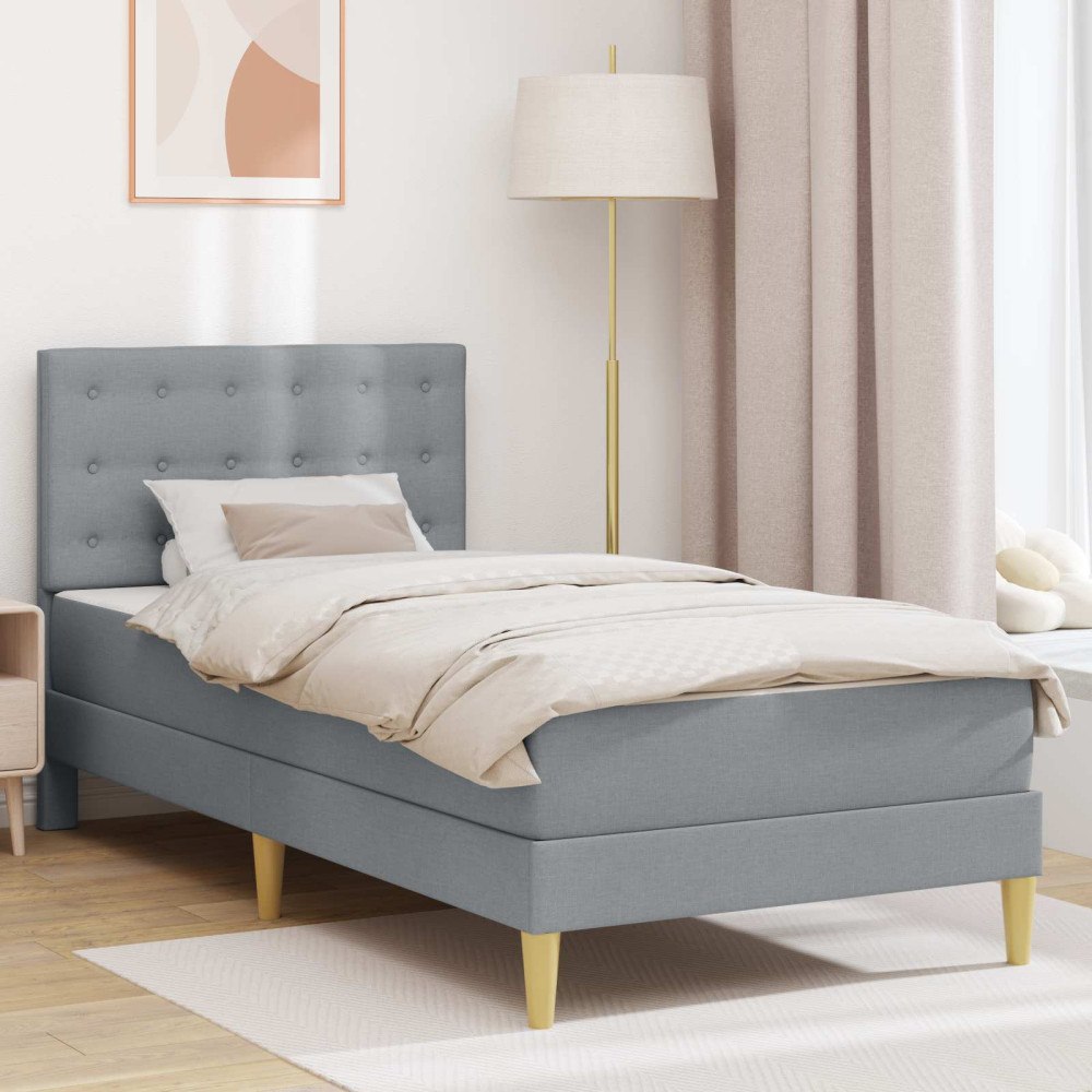 vidaXL Sängram med madrass med huvudgavel Ljusgrå 90 x 190 cm tyg