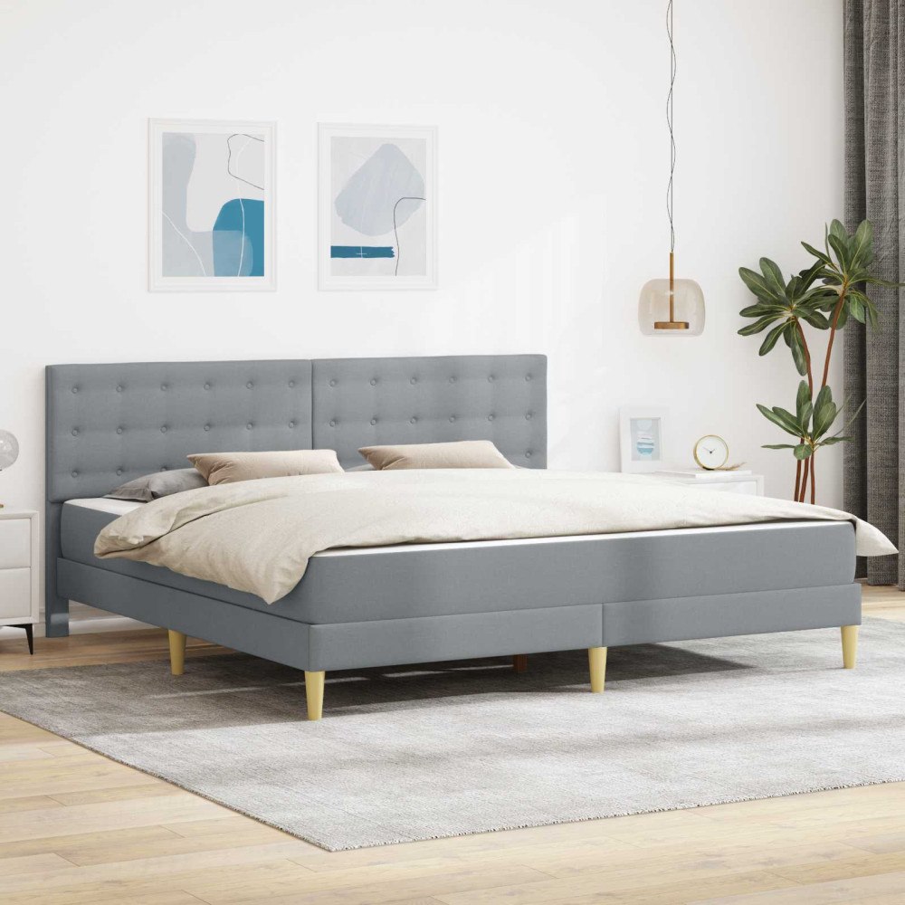 vidaXL Sängram med madrass med huvudgavel Ljusgrå 180 x 200 cm tyg