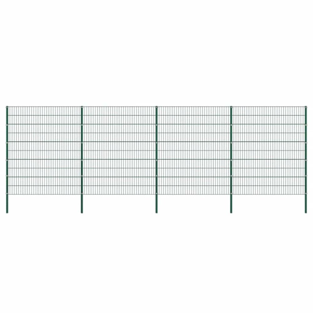 vidaXL Staketpanel med stolpar järn 694,5x200 cm grön
