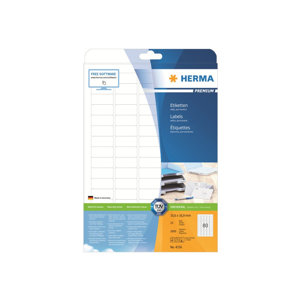 HERMA HERMA Premium - laminerade etiketter - matt - 2000 etikett (er) - 35.6 x 16.9 mm