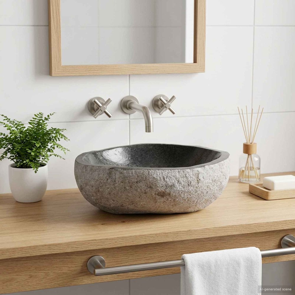 vidaXL Handfat Oval Grå (32-37) x (27-30) x 12 cm Flodsten