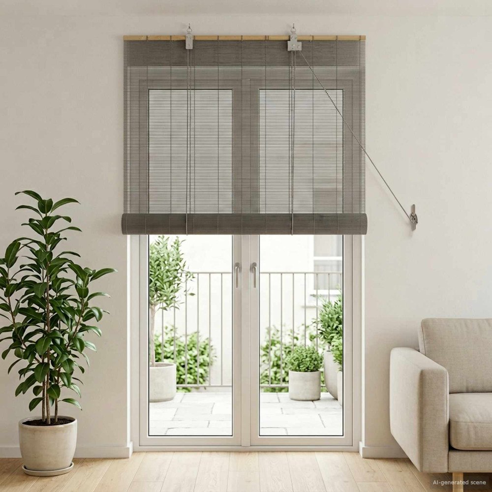 vidaXL Rullgardin Grå 90 x 220 cm Bambu