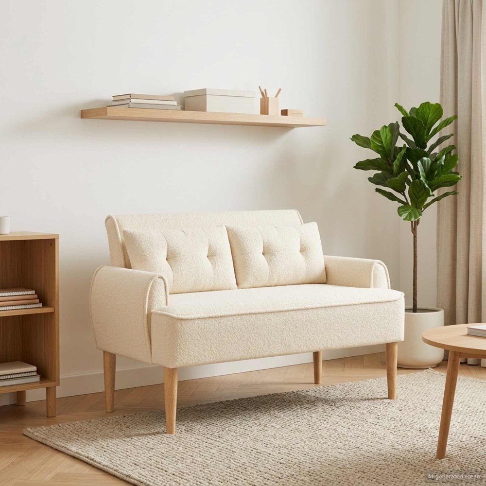 vidaXL Loveseat med knapprapport Gräddvit 117 x 67 x 77 cm Bouclé