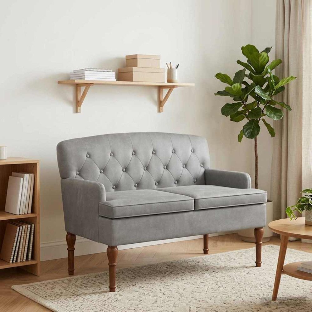 vidaXL Loveseat med knapprapport Ljusgrå 111 x 65 x 79 cm Sammet