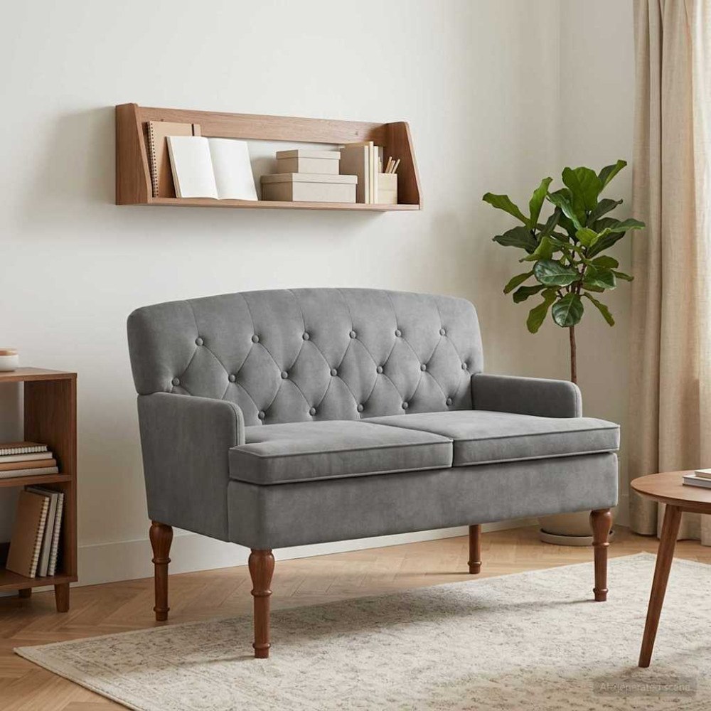 vidaXL Loveseat med knapprapport Mörkgrå 111 x 65 x 79 cm Sammet