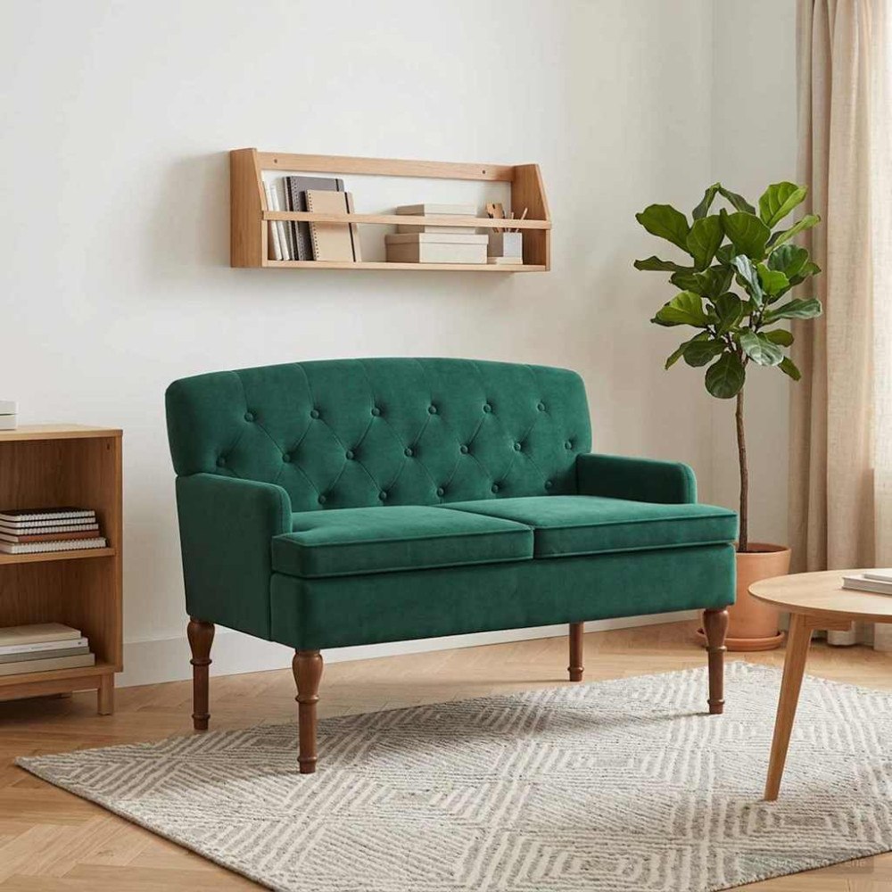 vidaXL Loveseat med knapprapport Mörkgrön 111 x 65 x 79 cm Sammet