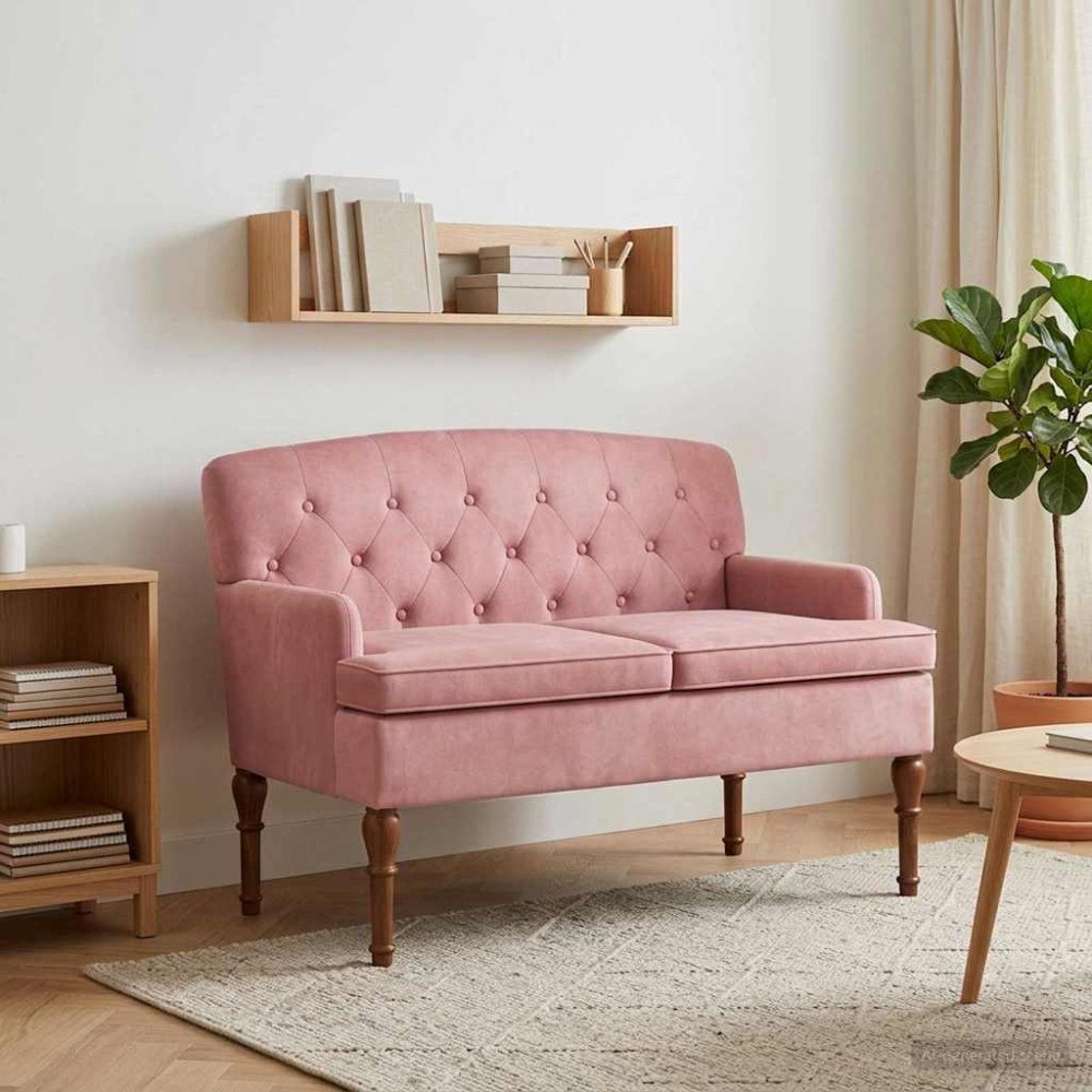 vidaXL Loveseat med knapprapport Rosa 111 x 65 x 79 cm Sammet
