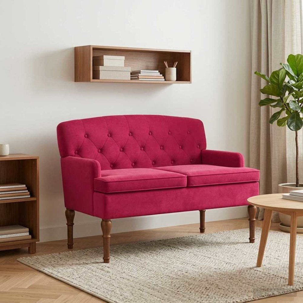 vidaXL Loveseat med knapprapport Vinröd 111 x 65 x 79 cm Sammet
