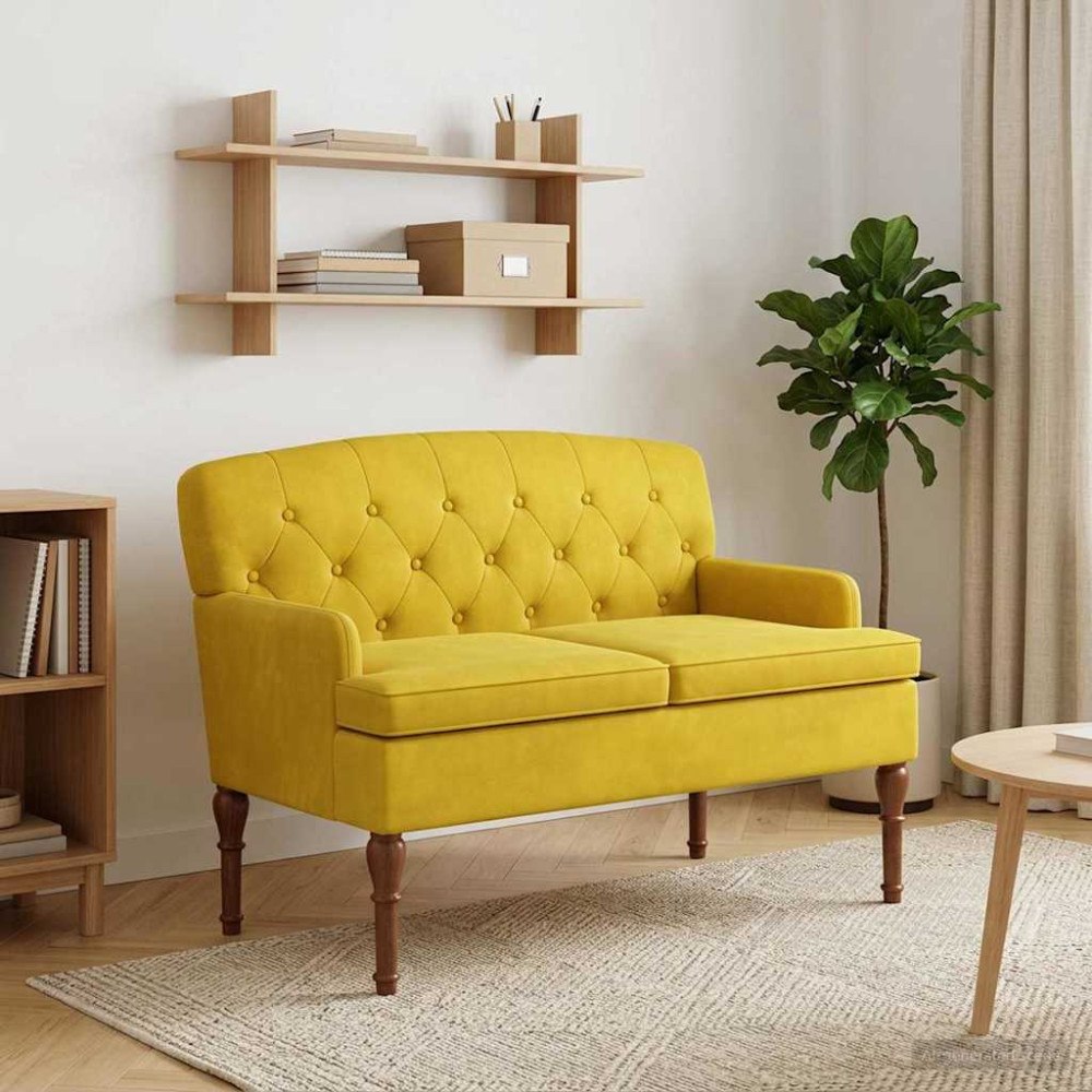 vidaXL Loveseat med knapprapport Ljusgul 111 x 65 x 79 cm Sammet