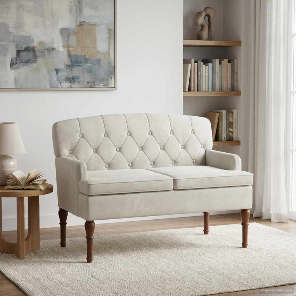 vidaXL Loveseat med knapprapport Gräddvit 111 x 65 x 79 cm Sammet