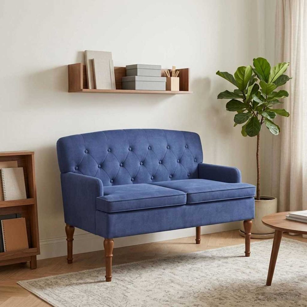 vidaXL Loveseat med knapprapport Polisblå 111 x 65 x 79 cm Sammet