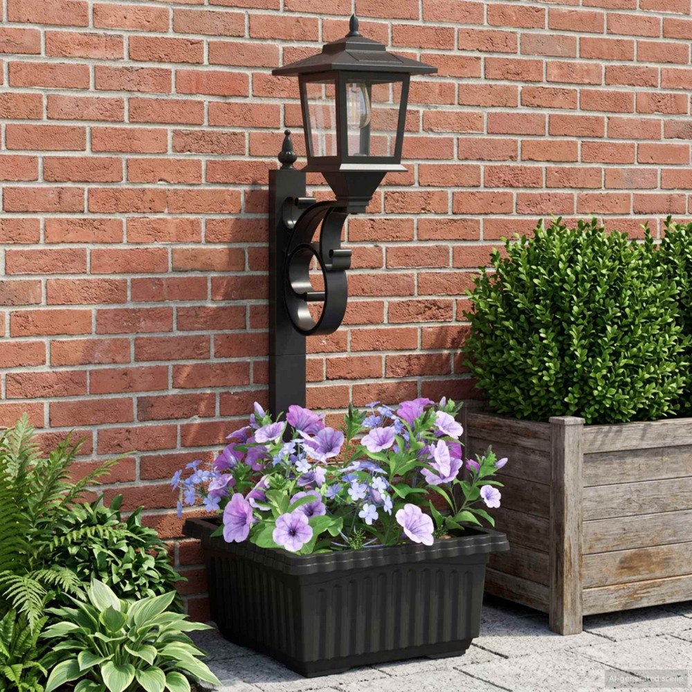 vidaXL Pollare med Blomlåda Svart 29 x 28 x 74 cm ABS och PP