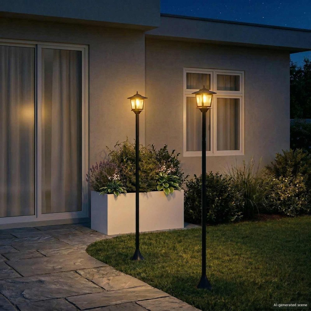 vidaXL Lampstolpsset with LED Bulb 2 st Svart 16 x 16 x 156 cm