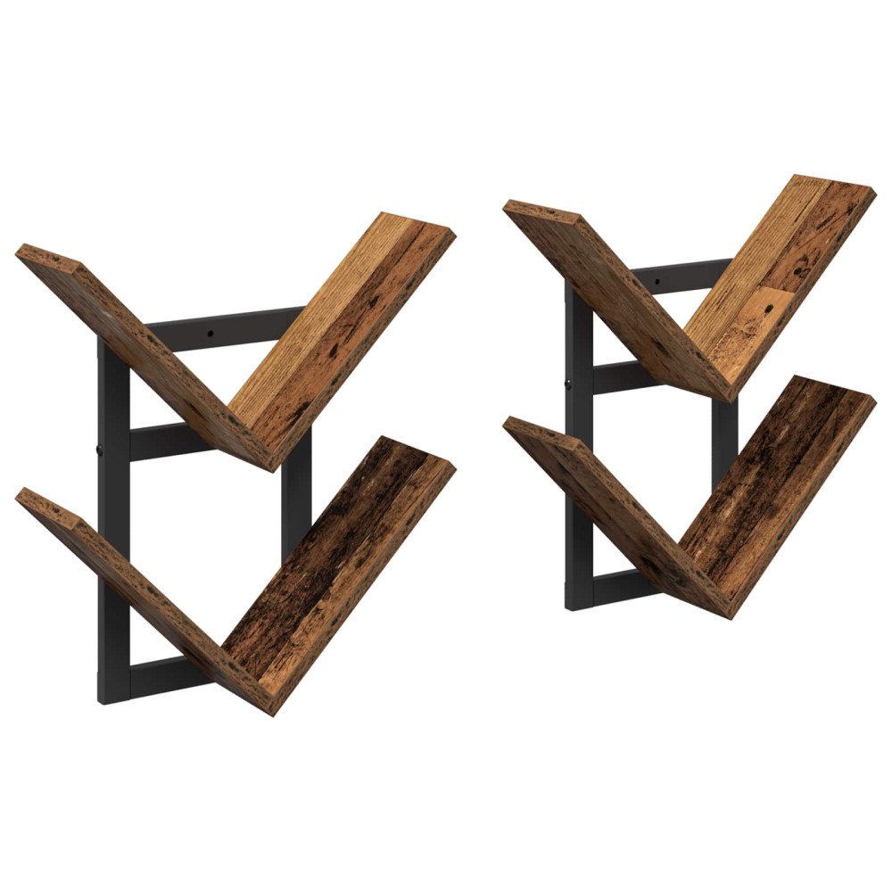 vidaXL Väggflytande Hylla 2 pcs Gammalt trä 43 x 15 x 47 cm