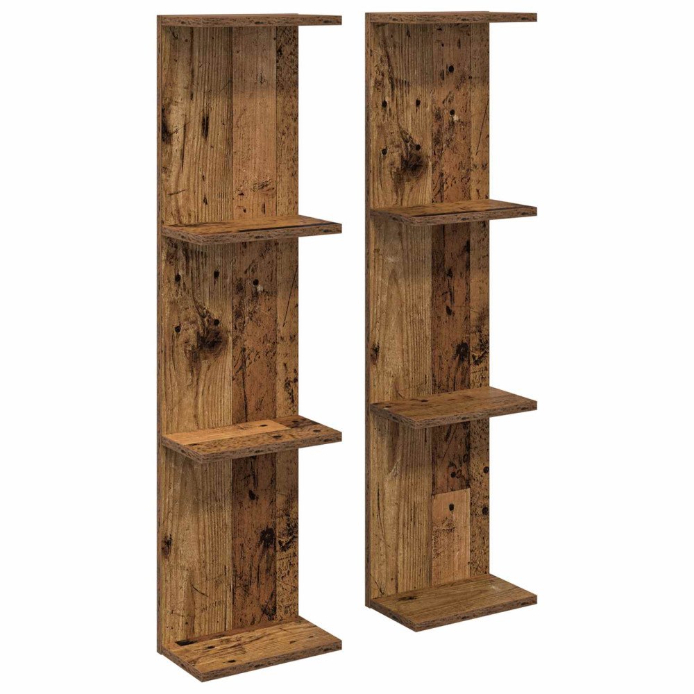 vidaXL Vägg hylla 2 pcs Gammalt trä 25 x 15 x 100 cm Konstruerat trä