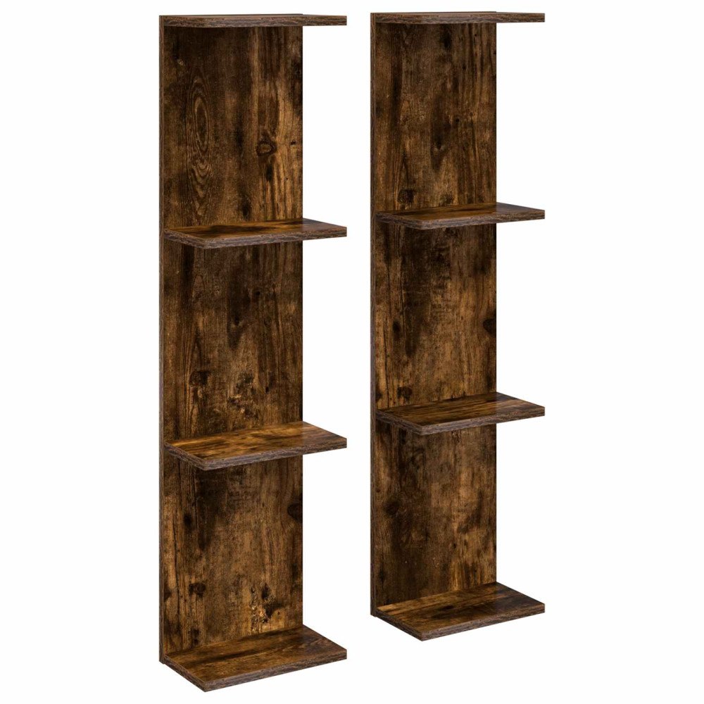 vidaXL Vägg hylla 2 pcs Rökt ek 22 x 15 x 100 cm Konstruerat trä