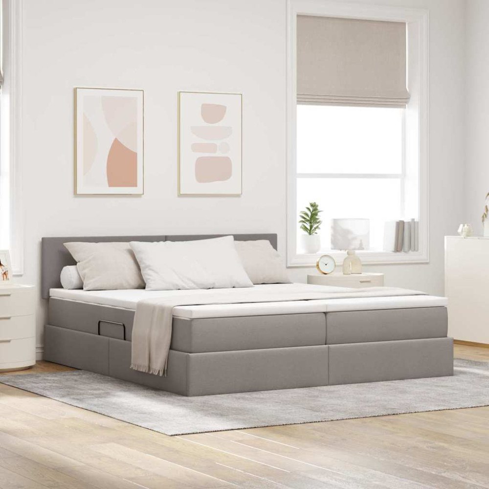 vidaXL Förvaringssäng med madrass Taupe 200 x 200 cm Konstläder