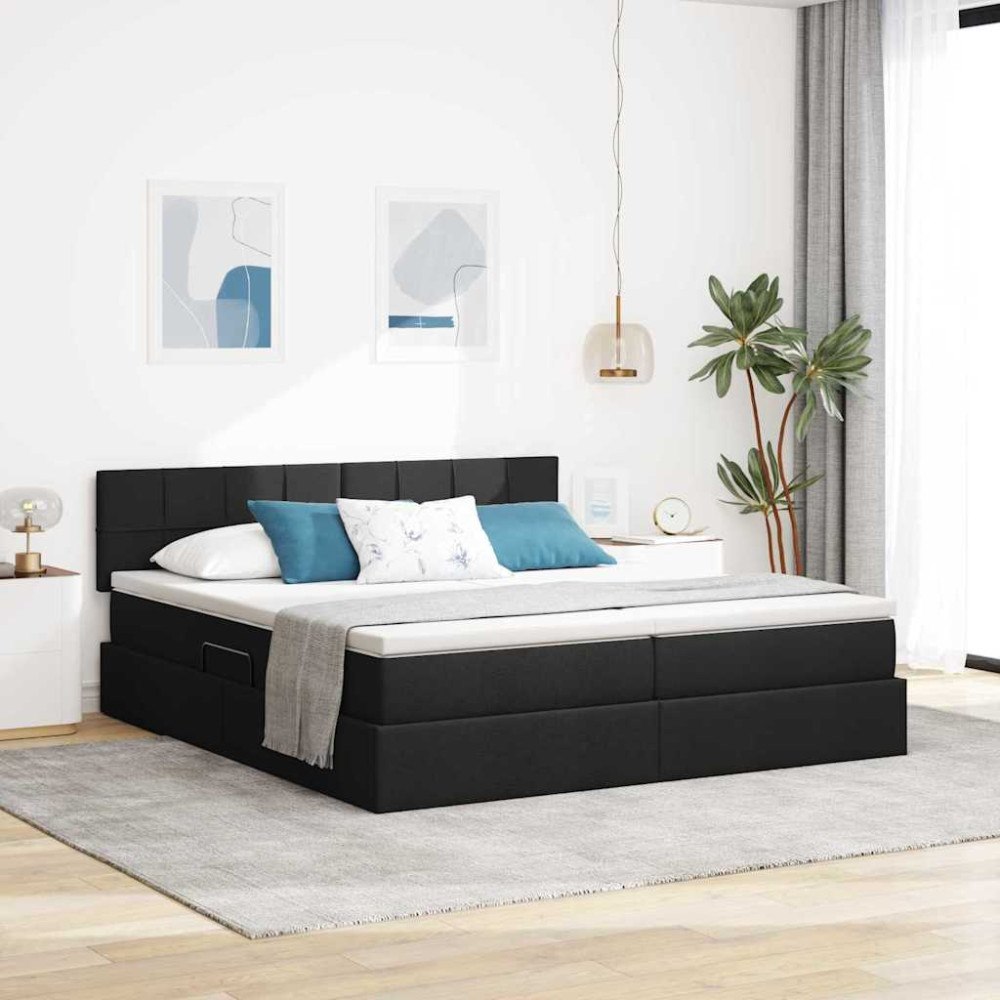 vidaXL Förvaringssäng med madrass Svart 200 x 200 cm Konstläder