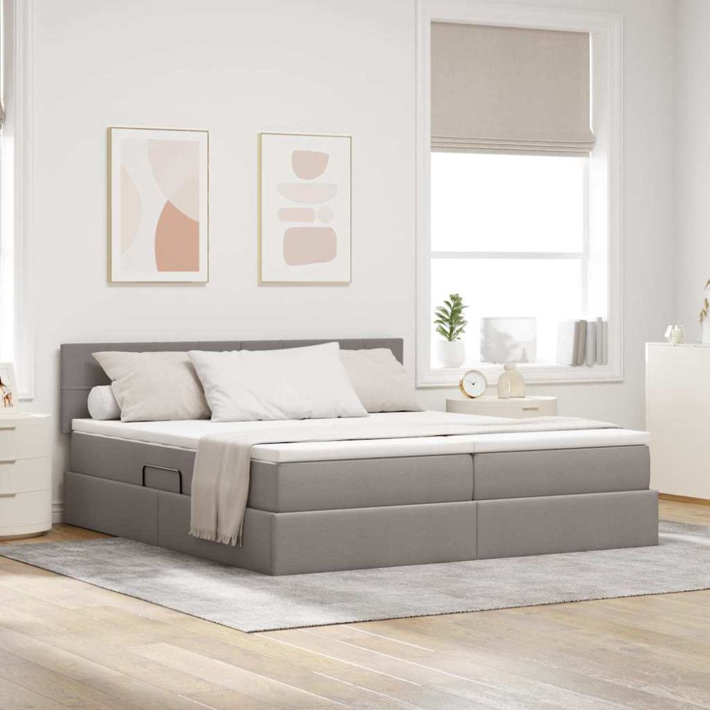 vidaXL Förvaringssäng med madrass Taupe 200 x 200 cm Konstläder
