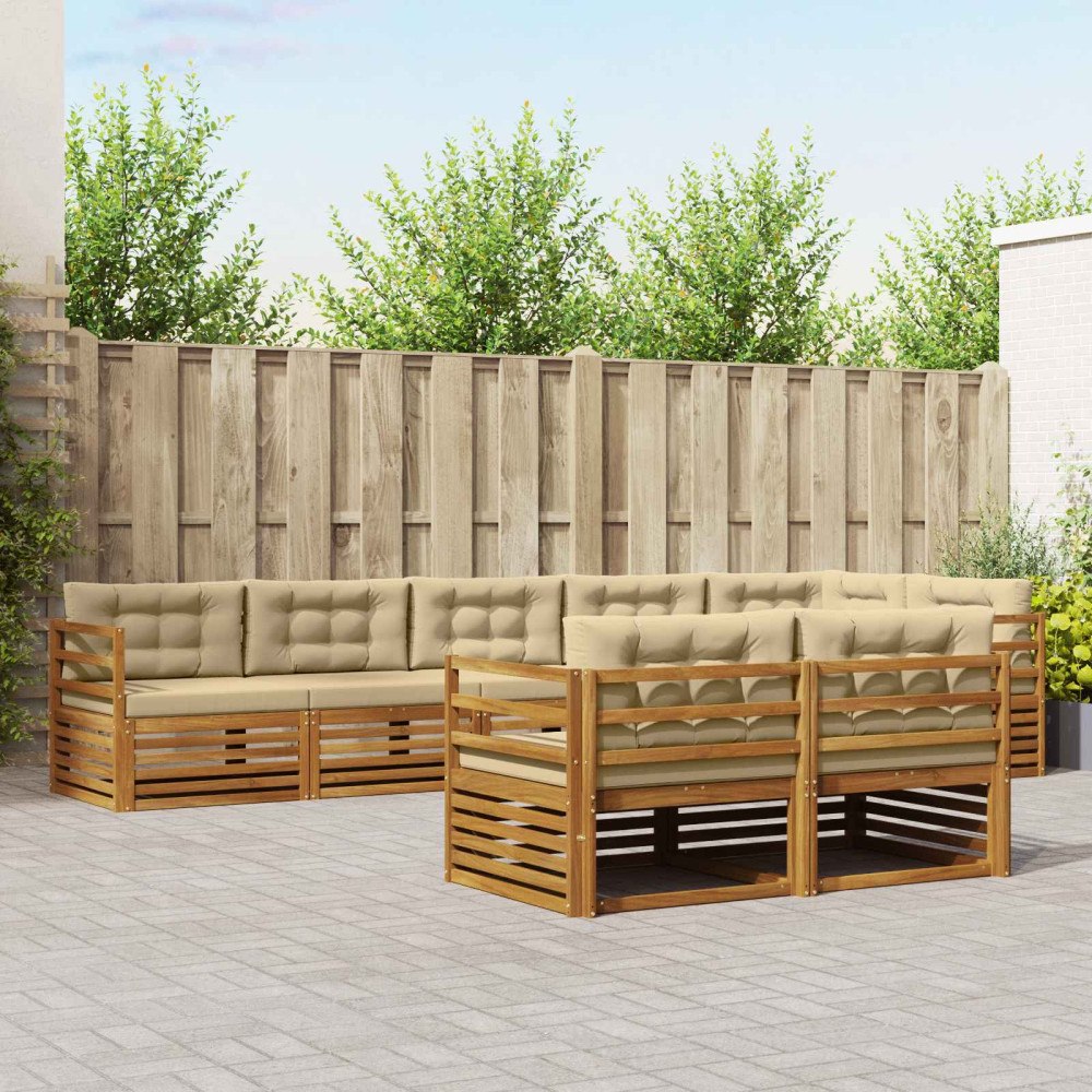 vidaXL Utomhussoffset med kudde 8 pcs Naturlig och Beige