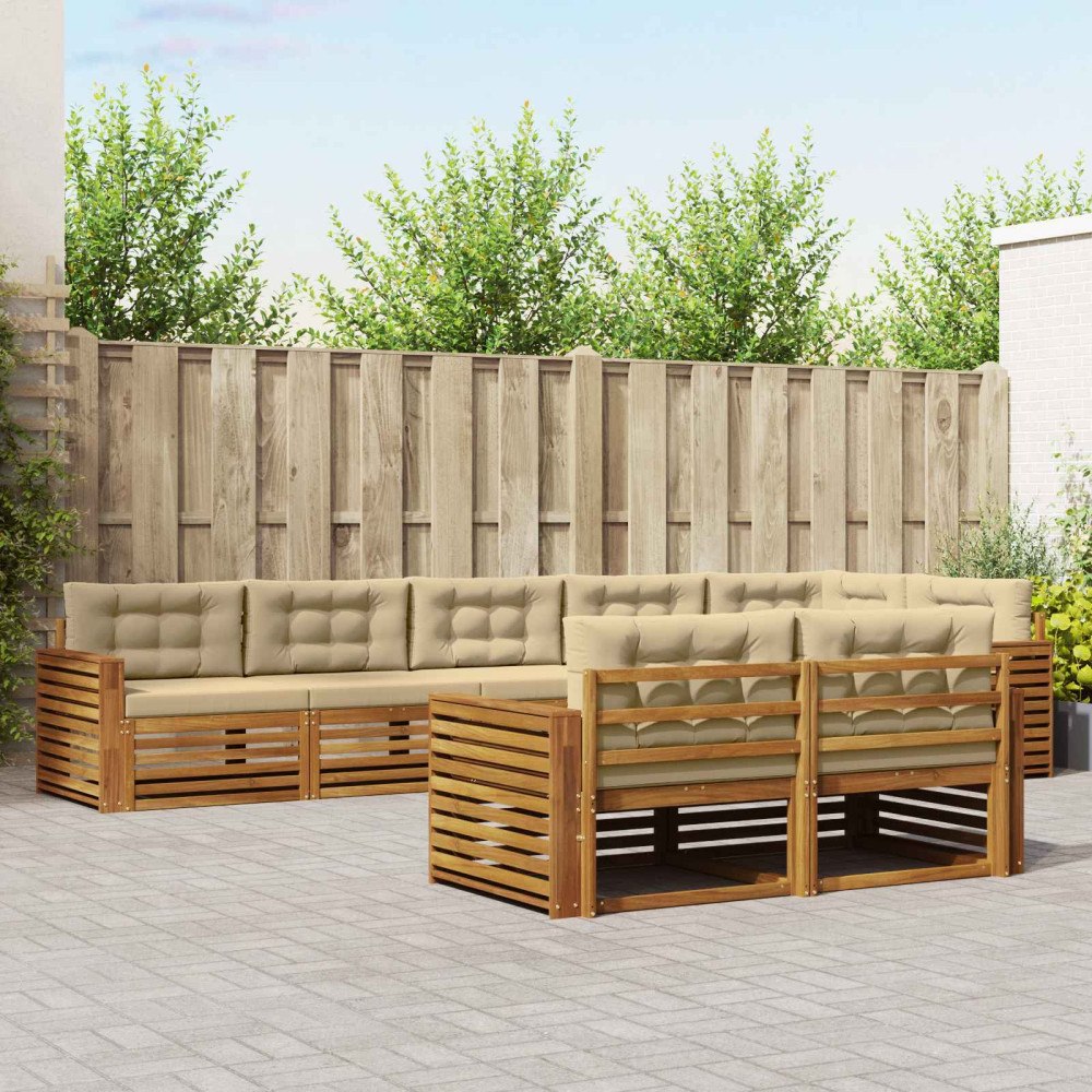 vidaXL Utomhussoffset med kudde 8 pcs Naturlig och Beige
