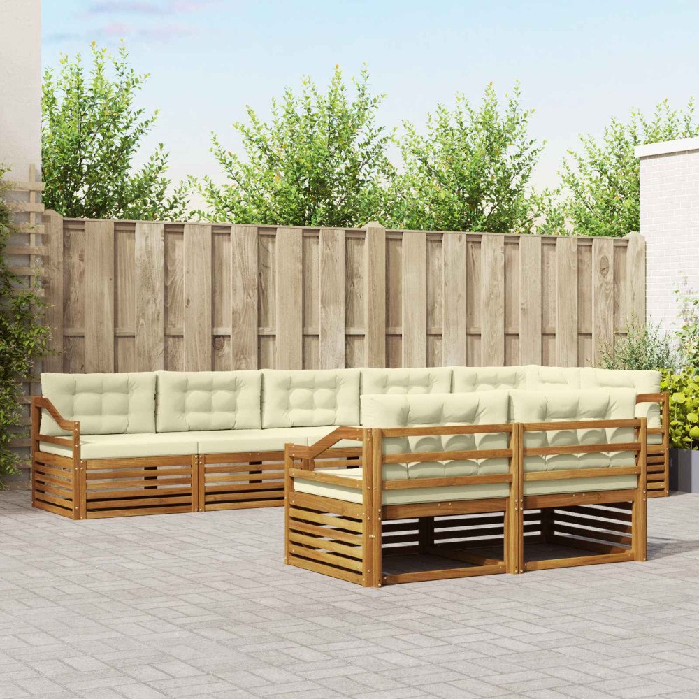 vidaXL Utomhussoffset med kudde 8 pcs Naturlig och Grädde