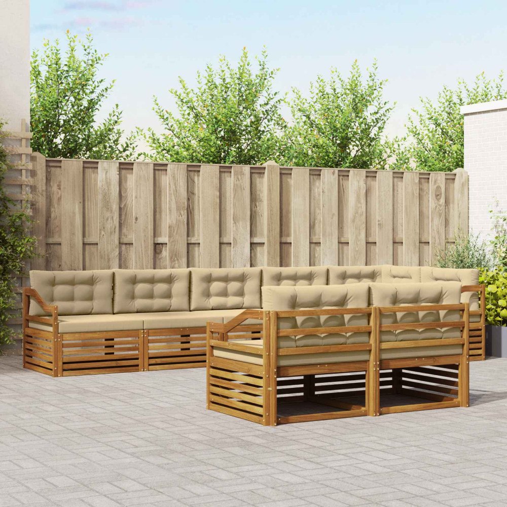 vidaXL Utomhussoffset med kudde 8 pcs Naturlig och Beige