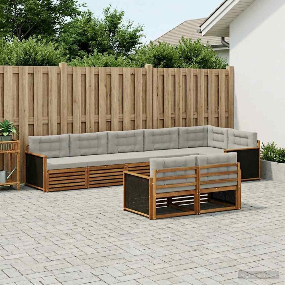 vidaXL Utomhussoffset med kudde 8 pcs Naturlig och ljusgrå