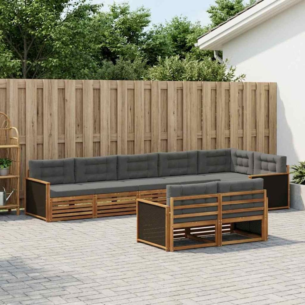 vidaXL Utomhussoffset med kudde 8 pcs Naturlig och Antracit