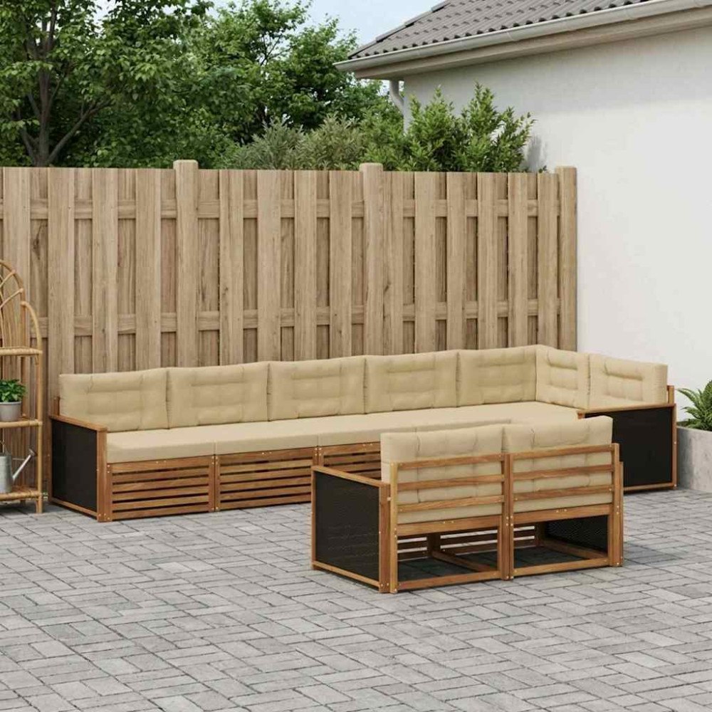 vidaXL Utomhussoffset med kudde 8 pcs Naturlig och Beige