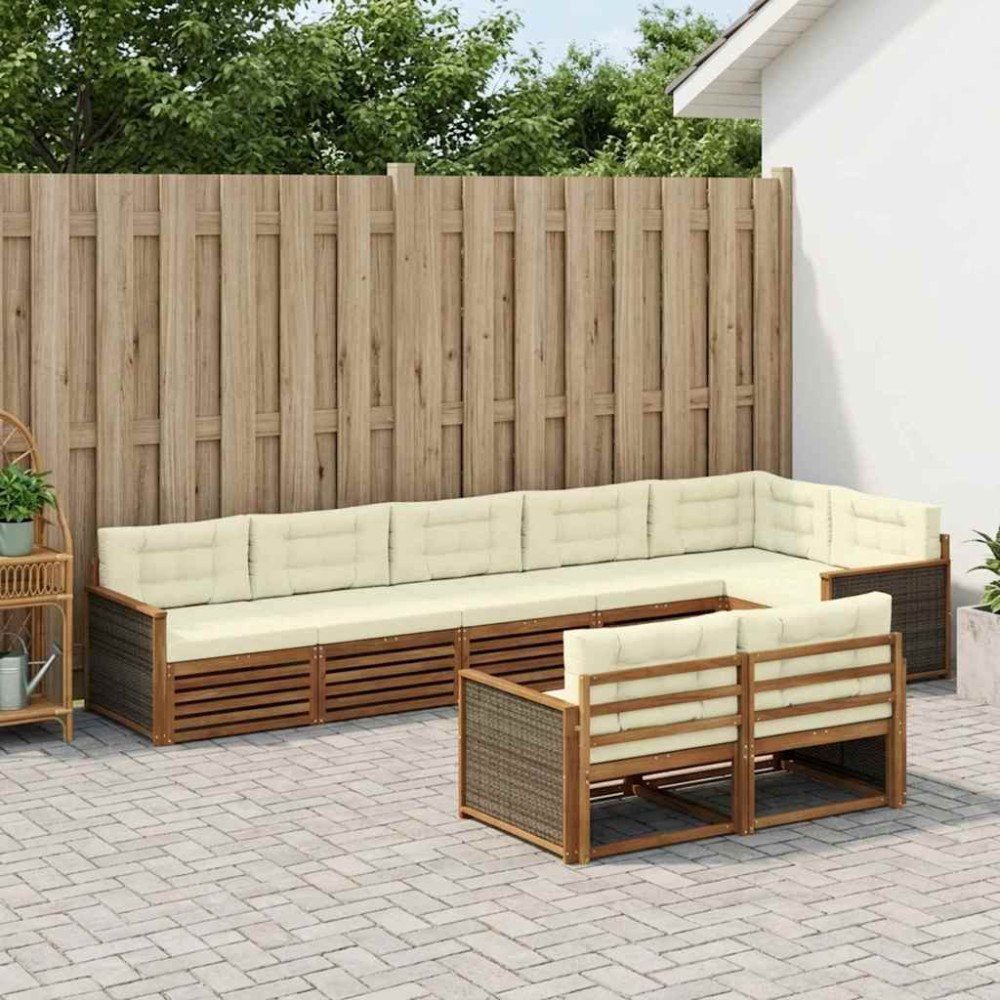 vidaXL Utomhussoffset med kudde 8 pcs Naturlig och Grädde