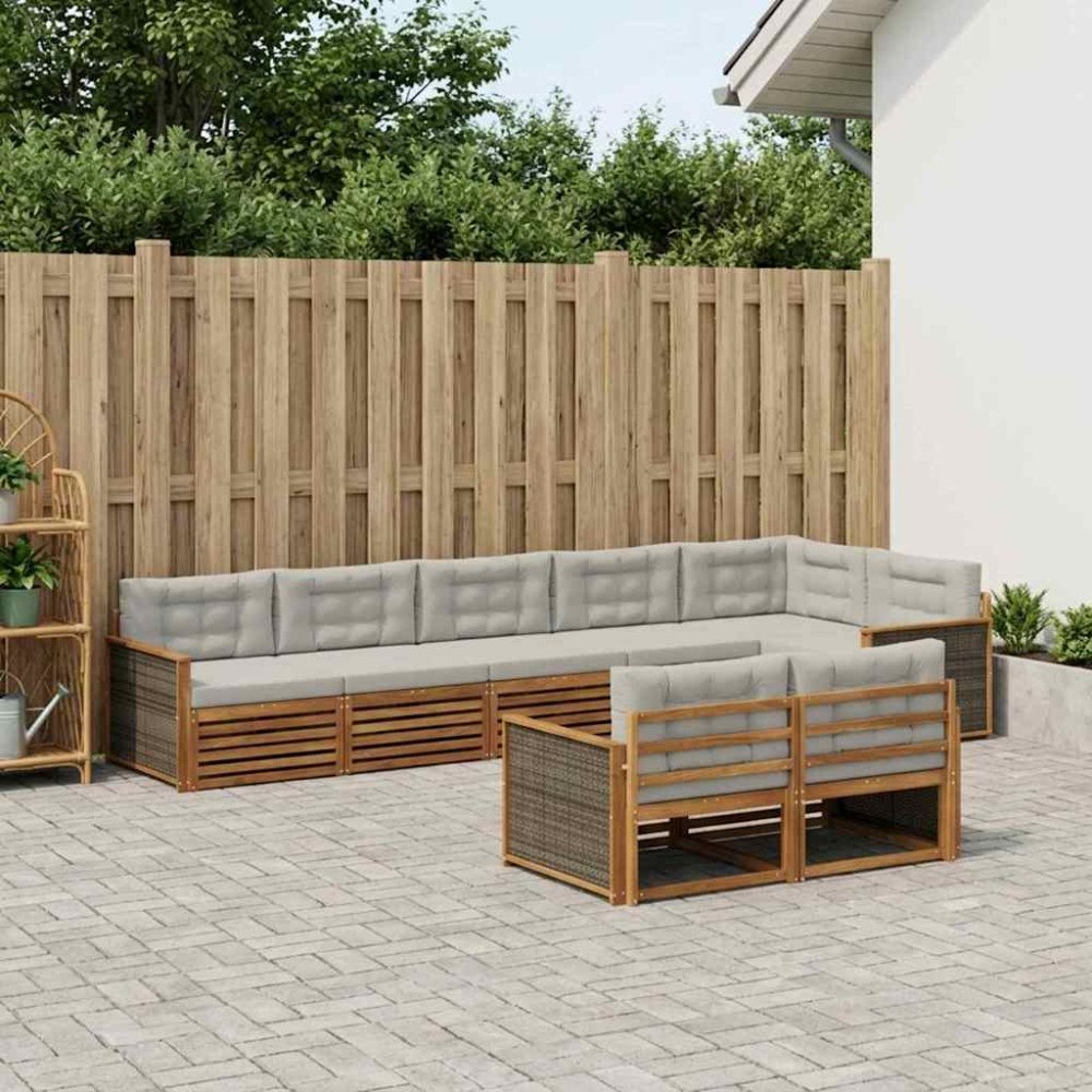 vidaXL Utomhussoffset med kudde 8 pcs Naturlig och ljusgrå